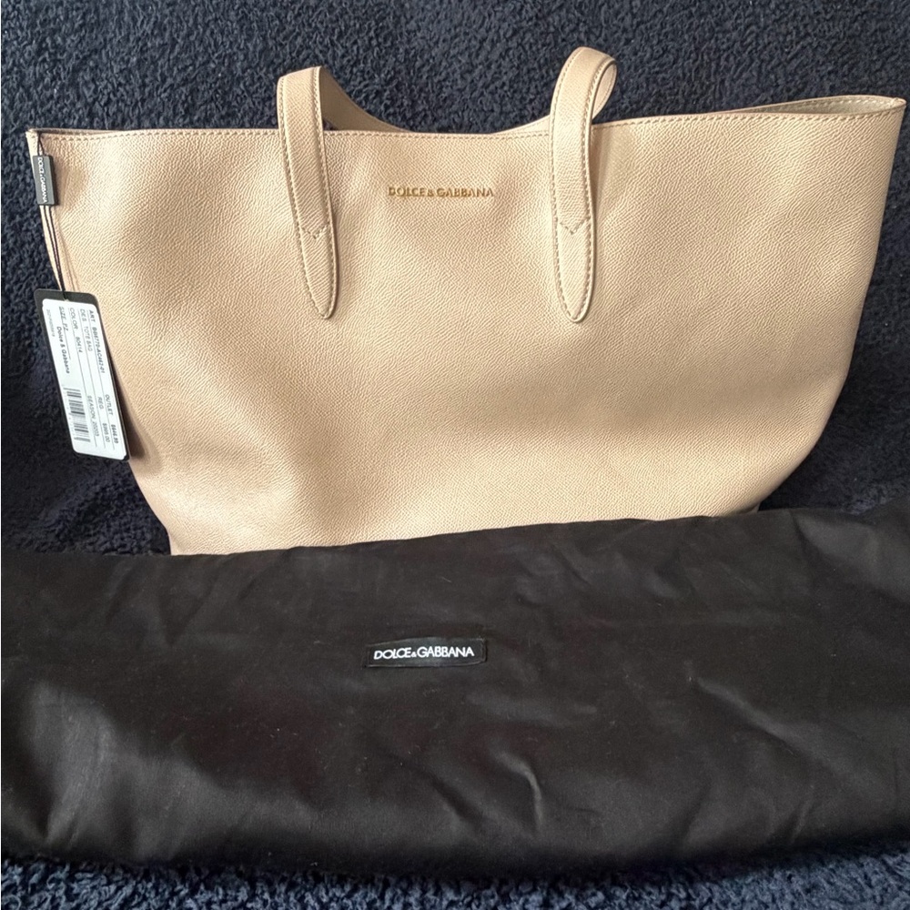 Dolce & Gabbana Light Tan Leather Tote Bag & Removable Zipper Pouch